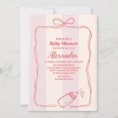 Roze Streep Coquette Bow Baby shower Kaart (Voorkant)