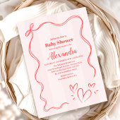 Roze Streep Coquette Bow Baby shower Kaart
