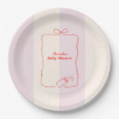 Roze Streep Coquette Bow Baby shower Papieren Bordje (Voorkant)