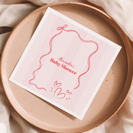 Roze Streep Coquette Bow Baby shower Servet