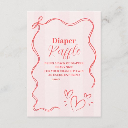 Roze Streep Coquette Bow Diapper Raffle Informatiekaartje (Voorkant)