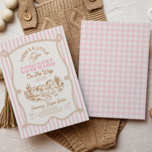 Roze streep Cowgirl babyshower uitnodiging