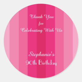 Roze Streep Dank u Verjaardagsfeestje gepersonalis Ronde Sticker