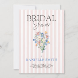 Roze Streep en Bloemen Bruidsdouche Uitnodiging