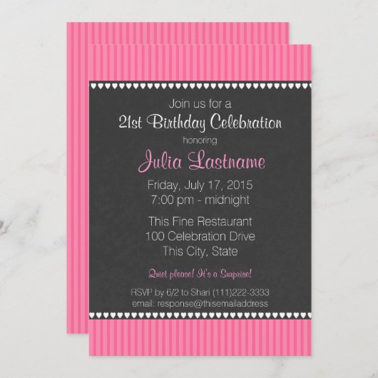 Roze streep en krijtbord verjaardag kaart (Voorkant / Achterkant)