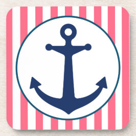 Roze streep en marine anker bier onderzetter