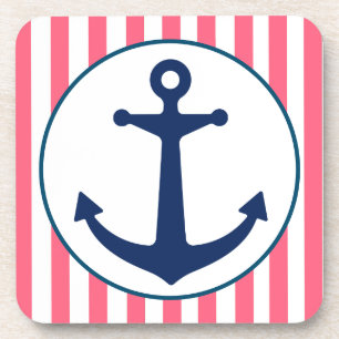 Roze streep en marine anker bier onderzetter