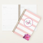 Roze Streep en Pioen Monogrammed Gepersonaliseerd Planner (Display)