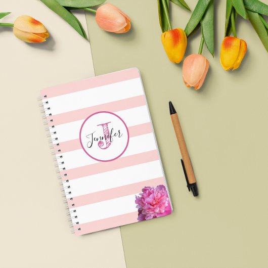 Roze Streep en Pioen Monogrammed Gepersonaliseerd Planner
