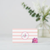 Roze streep en pony Monogrammed Visitekaartje (Staand voorkant)
