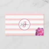 Roze streep en pony Monogrammed Visitekaartje (Voorkant)
