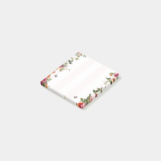 Roze streep en rode bloem post-it® notes (Schuin)