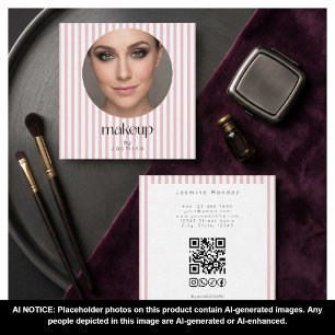 Roze Streep Foto MUA QR Code Socials Vierkant Vierkante Visitekaartje