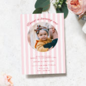Roze Streep Foto Verjaardag Uitnodiging
