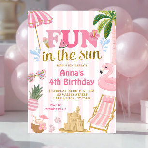 Roze streep Fun in de zon strand uitnodiging