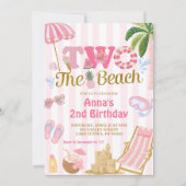 Roze streep Fun Two het strand uitnodiging (Voorkant)