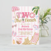 Roze streep Fun Two het strand uitnodiging (Staand voorkant)