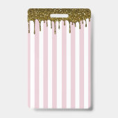 Roze Streep Goud Drip Verjaardagsfeest VIP Pas Badge (Achterkant)