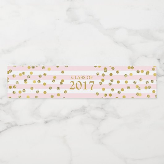 Roze Streep Gouden Confetti Klasse van 2017 Afstud Waterfles Etiket (Enkel label)