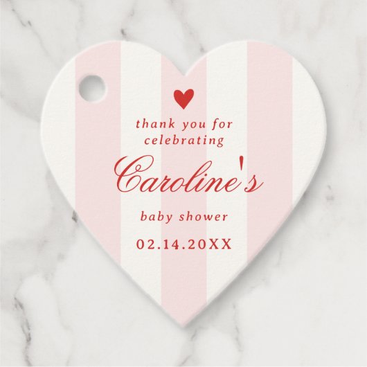 Roze Streep Hart Valentijn Baby Shower Bedankjes Labels (Voorkant)
