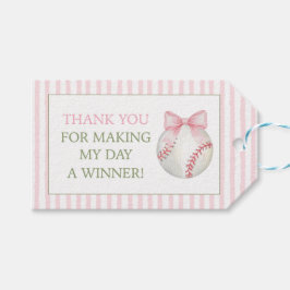 Roze Streep Honkbal Bedankkaart Cadeautje Cadeaulabel