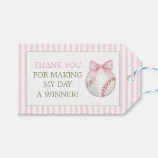 Roze Streep Honkbal Bedankkaart Cadeautje Cadeaulabel