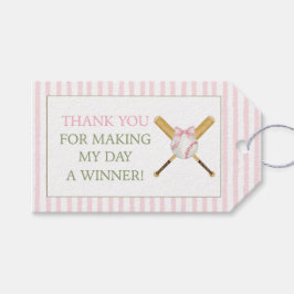 Roze Streep Honkbal Bedankkaart Cadeautje Cadeaulabel