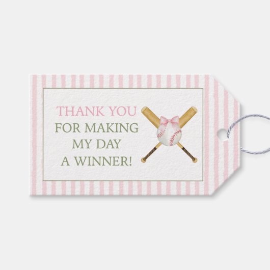 Roze Streep Honkbal Bedankkaart Cadeautje Cadeaulabel (Voorkant (Horizontaal))