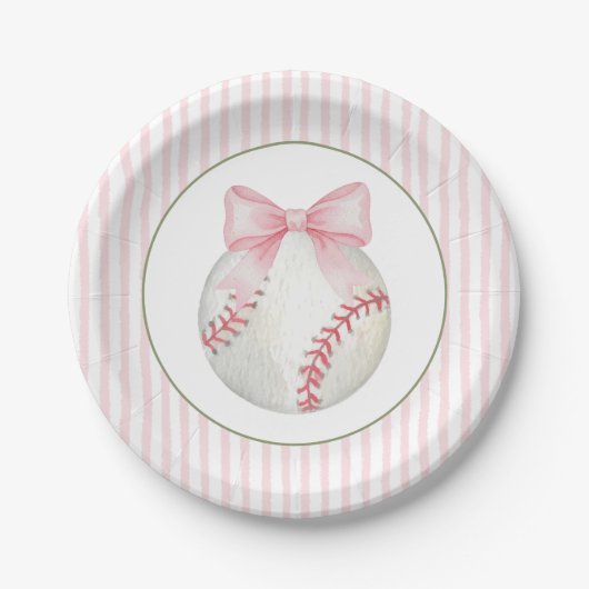 Roze Streep Honkbal  Papieren Bordje (Voorkant)