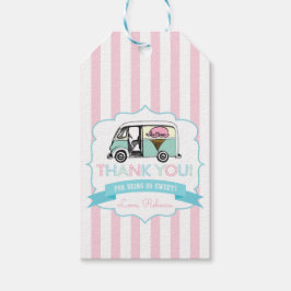Roze Streep Ijsauto Verjaardags Favor Tag Cadeaulabel