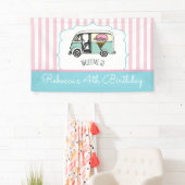 Roze Streep Ijsauto Verjaardagsbanner Spandoek (Insitu)