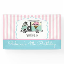 Roze Streep Ijsauto Verjaardagsbanner
