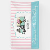 Roze Streep Ijsauto Verjaardagsbanner Spandoek (Verticaal)