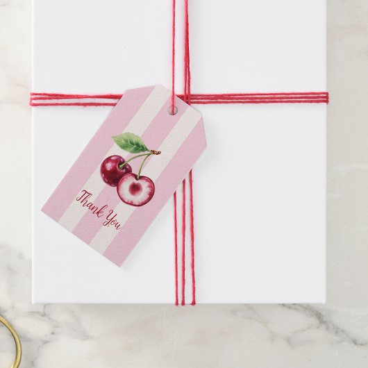 Roze Streep Kers Illustratie Bedankt Label Cadeaulabel