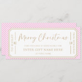 Roze Streep Kerst Cadeaubon Kaart (Voorkant / Achterkant)