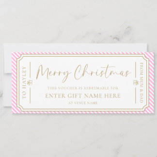 Roze Streep Kerst Cadeaubon Kaart