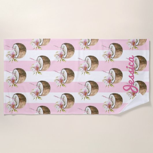 roze streep | Kokosnoot Drink Strandlaken (Voorkant)