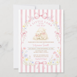 Roze streep Little Lamb Baby Shower bloemen Kaart