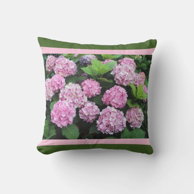 Roze streep met Hydrangea tuinbloem Buitenkussen (Voorkant)