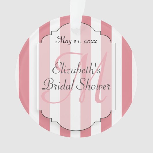 Roze Streep Monogram Initiaal Gepersonaliseerd Orn Ornament (voorkant)