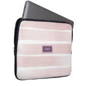 Roze Streep Monogram Initialen Waterverf geschilde Laptop Sleeve (Voorkant Rechts)