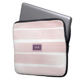 Roze Streep Monogram Initialen Waterverf geschilde Laptop Sleeve (Voorkant Links)