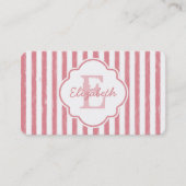 Roze Streep Monogram Naam Design Visitekaartje (Voorkant)