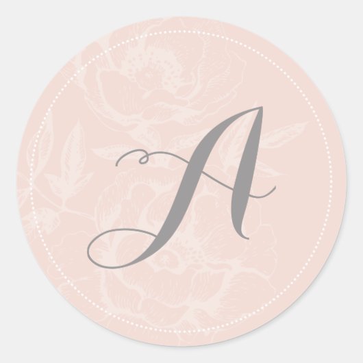 Roze Streep Monogram Trouwstickers Ronde Sticker (Voorkant)