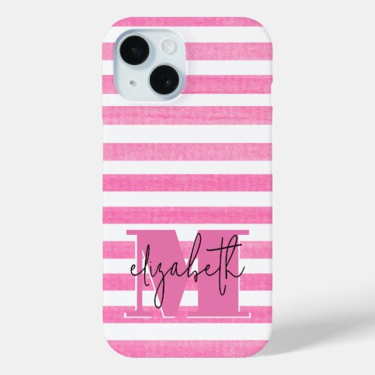 Roze Streep Monogrammed Case-Mate iPhone Case (Achterkant)