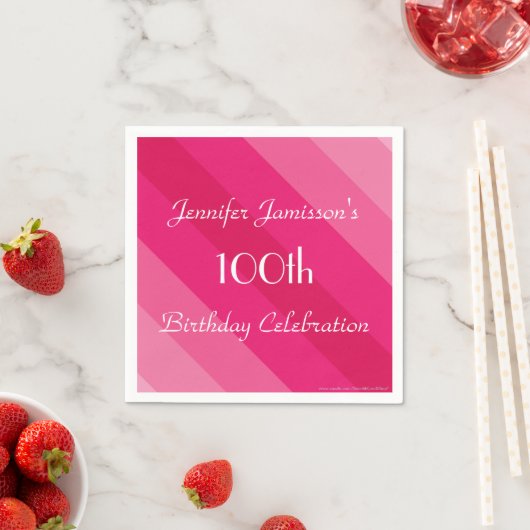 Roze streep, naam, 100th Birthday Party Paper Servetten (Insitu)