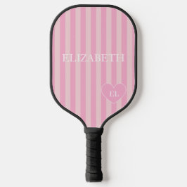 Roze streep naam en initiaal voor meisjes pickleball paddle