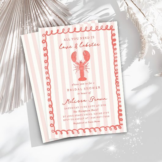 Roze Streep Nautische Kreeft Vrijgezellenfeest Kaart