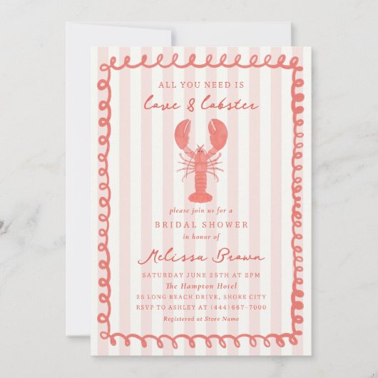 Roze Streep Nautische Kreeft Vrijgezellenfeest Kaart (Voorkant)