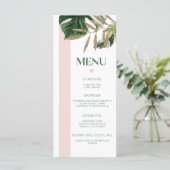 Roze streep palmstrand tropische bruiloft menukaar menu (Staand voorkant)